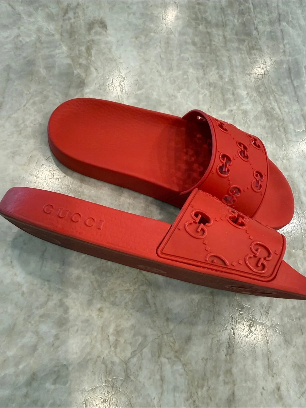 Gucci Red Embossed GG Slide Sandals
